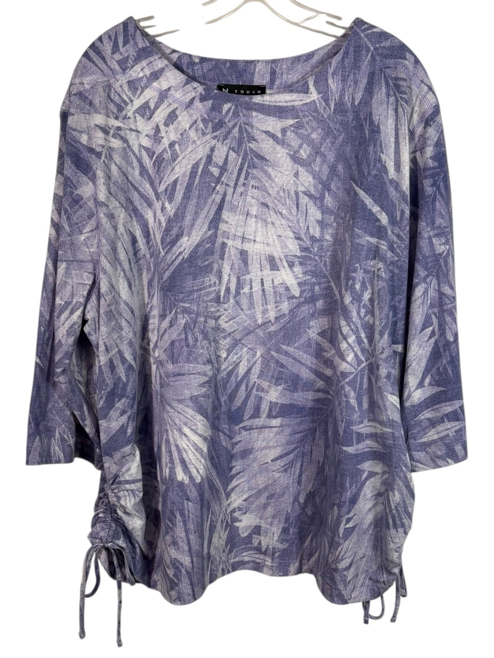 N Touch Purple Lilac Half Sleeve Palm Floral Print Ruched Side Plus Size Top 2X
